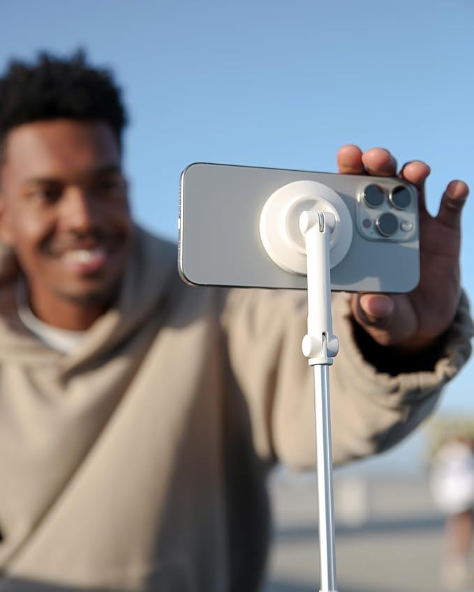KraftGeek 66'' Magnetic Phone Tripod for iPhone MagSafe – Automatic Selfie Stick with Remote, Portable Tripod Stand for Video Recording, Travel, Vlogging (White)