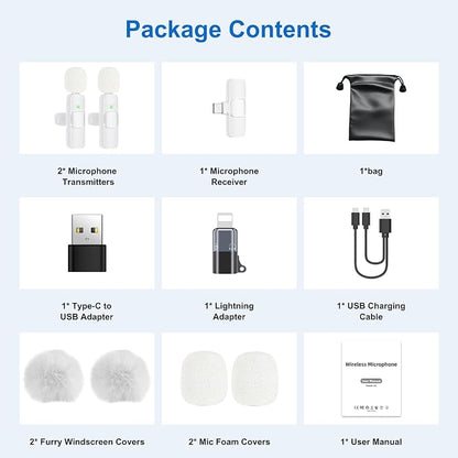 PoP voice Wireless Lavalier Microphone for iPhone, Android, Mini Clip-On Mic with Noise Cancellation, 65ft Range, 12H Battery, USB-C/Lightning - for TikTok, YouTube, Podcast, Live Streaming