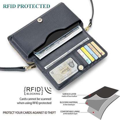 Peacocktion Crossbody Bags for Women RFID Wristlet Wallets Travel Vegan Leather Small Clutch Purses with Phone Pocket Zipper