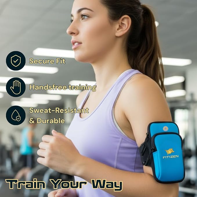 Fitizen Phone Armband for Running – Sky Blue Adjustable Water-Resistant Arm Band for iPhone & Android – for The Active Citizen, Secure Workout Phone Holder for Jogging, Gym, & Walking by FitNation