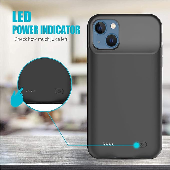 Battery Case for iPhone 13, 7000mAh Ultra-Slim Portable Charger Case Rechargeable Battery Pack Charging Case Compatible with iPhone 13 (6.1 inch)-Black