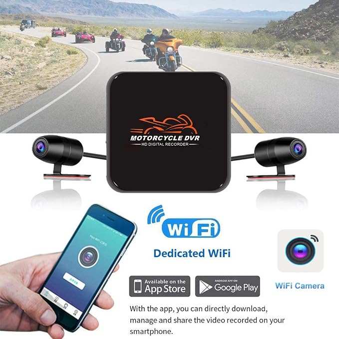VSYSTO WiFi Motorcycle Dash Cam, 2 Channels 130° Wide Angle Lens Starlight Night Vision Front & Rear HD 1080P Camera Motorbike DVR System, G-Sensor, Loop Recording (Black-D6L)