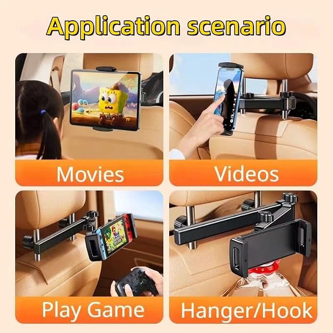 Universal Car Phone Mount - Adjustable Tablet Holder for Rear Seat Style - Fits 6-12.9 Cell Phones and Tablets - Compatible with iPhone, Samsung, Google, LG and More