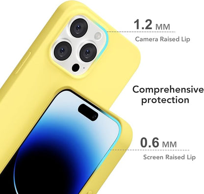 for iPhone 14 Pro Case Silicone Compatible with Magsafe Case, Ultra Slim Thin Magnetic Phone Cases Mag Safe, Cute Soft Rubber Gel TPU Matte Plain Wireless Charging Cover for Women, Yellow