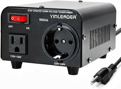 Yinleader 110v to 220v European Voltage Converter Transformer 500W | Step Up Converter 110/120 Volt to 220/230/240 Volt or Step Down 220 to 110,[110V US Power Cord Included Only, No 220V Cord]