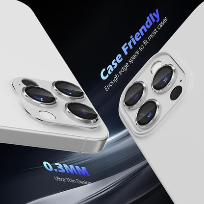 imluckies Alloy Metal Camera Lens Protector for iPhone 16 Pro / 16 Pro Max / 14 Pro / 14 Pro Max, 9H Tempered Glass, Ultra HD, Anti-Scratch, Strong Adhesion, Case Friendly, White Titanium