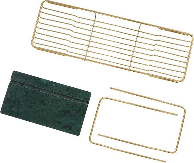 Expandable Bathtub Tray Caddy for Luxury Bath, Extra Wide Acrylic Tub Tray with Natural Marble Board, Waterproof Bath Tub Shelf for Phone, Wine, Book, Tablet Stand - Ideal Home Spa (Gold, Green)
