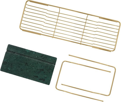 Expandable Bathtub Tray Caddy for Luxury Bath, Extra Wide Acrylic Tub Tray with Natural Marble Board, Waterproof Bath Tub Shelf for Phone, Wine, Book, Tablet Stand - Ideal Home Spa (Gold, Green)