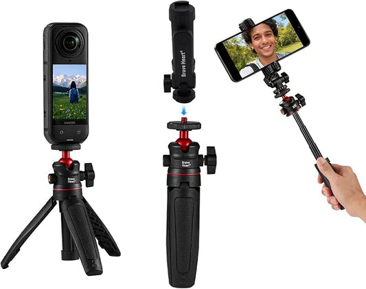 Mini Tripod Selfie Stick with 1/4" Screw Mount for iPhone for Insta 360 X5, Compact Lightweight Portable Tabletop Tripod for DJI OSMO Pocket 3 Sony Canon Nikon Cameras,Handheld Video Filming Support