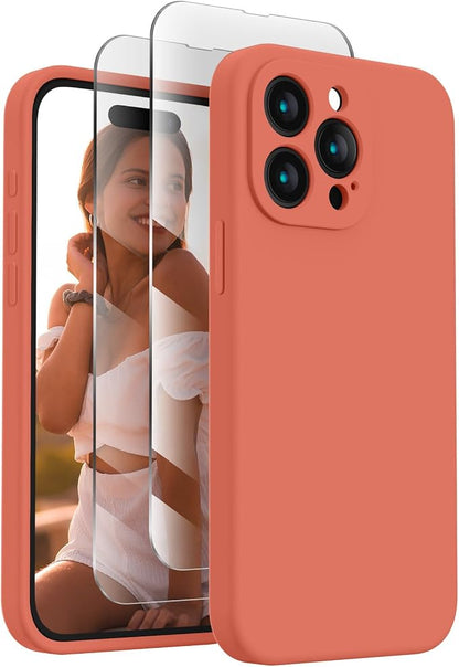 FireNova Designed for iPhone 15 Pro Max Case, Silicone Upgraded [Camera Protection] Phone Case, Soft Anti-Scratch Microfiber Lining Inside, 6.7 inch, Pink Pomelo