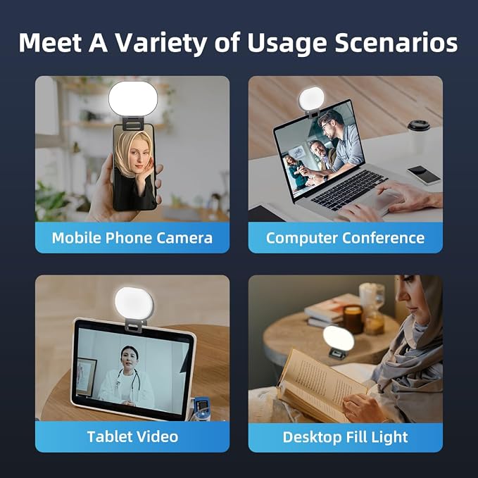 Selfie Light Clip-Must-Have for Influencers 3 Light Modes Side-Emitting Protects Eyes Fill Light for Phone, iPad & Laptop Rechargeable for iPhone&Android for Video Recording TikTok&Vlogging (Black)