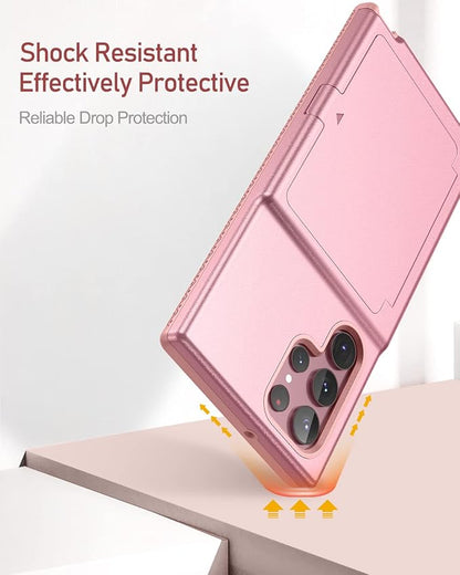 WeLoveCase for Samsung Galaxy S22 Ultra Wallet Case with Credit Card Holder & Hidden Mirror, All-Round Protection Shockproof Phone Cover Designed for Samsung Galaxy S22 Ultra, 6.8 Inch Rose Gold