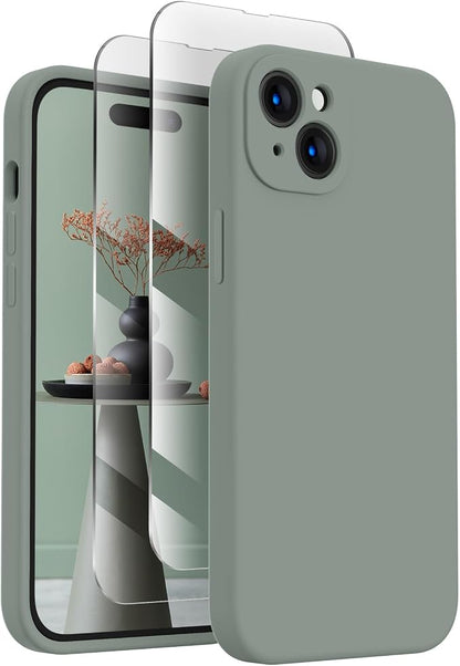 FireNova Designed for iPhone 15 Case, Silicone Upgraded [Camera Protection] Phone Case, Soft Anti-Scratch Microfiber Lining Inside, 6.1 inch, Calke Green