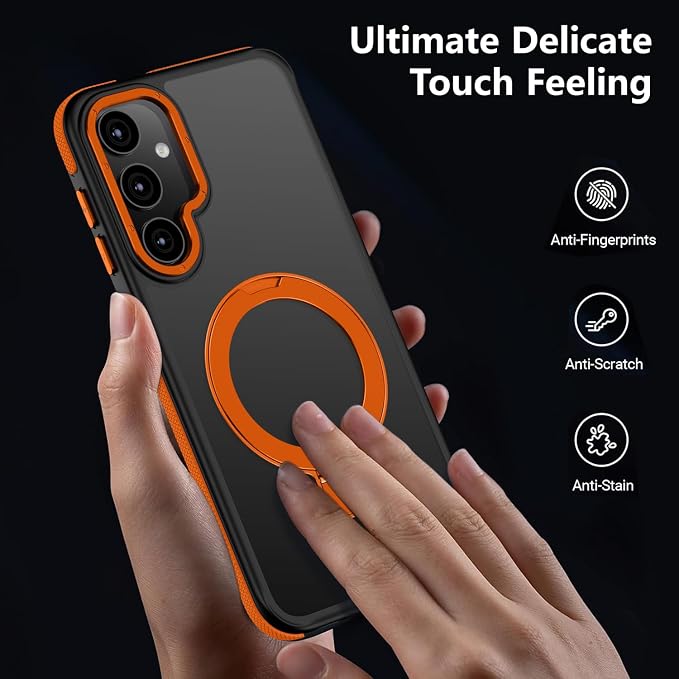 for Samsung Galaxy S24 Plus Case, Magnetic Adjustable Ring Stand [Fit for Magsafe], [Military-Grade Shockproof Protection] Phone Case with Kickstand&Ring Holder (Orange)