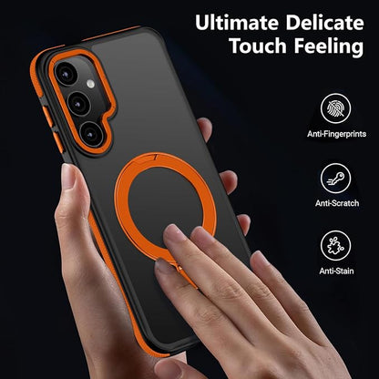 for Samsung Galaxy S25 Plus Case, Magnetic Adjustable Ring Stand [Fit for Magsafe], [Military-Grade Shockproof Protection] Phone Case with Kickstand&Ring Holder (Orange)