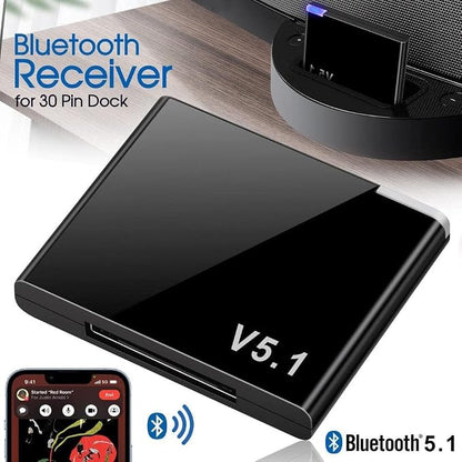Bluetooth 5.1 30-Pin Dock Adapter, Wireless Audio Receiver for iPod iPhone Docking Stations, Black