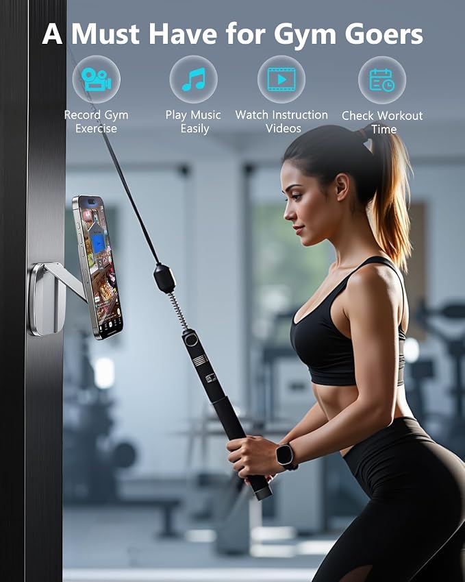 Dual Magnetic Phone Holder for Gym - Strong Magnet, Foldable Portable Slim Cell Phone Mount for iPhone Samsung, Gym Accessories Gifts for Women Men, Ideal for Gym, Office, Airplane Travel