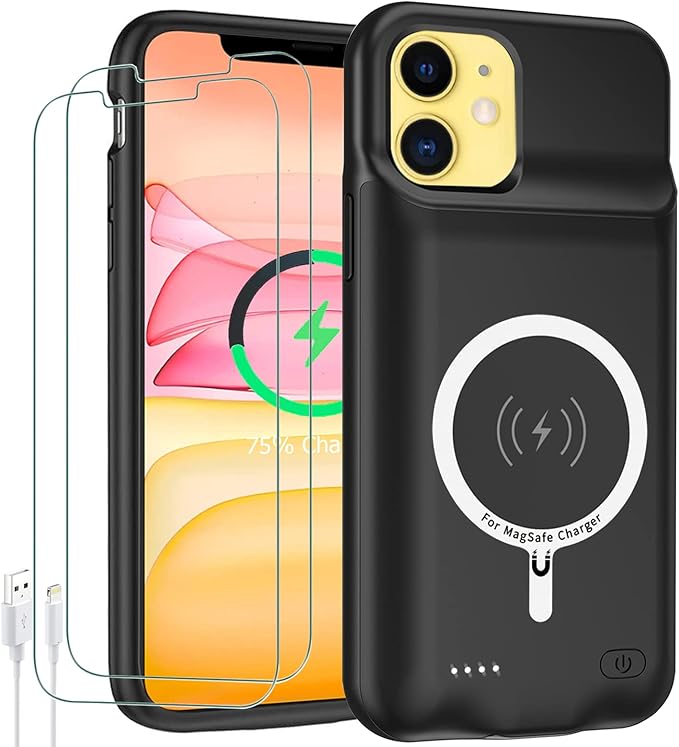 Battery Case for iPhone 11,Upgraded 10000mAh High Capacity Rechargeable Portable Protective Extended Charger Case Wireless Charging Compatible with iPhone 11 (6.1 inch) Charging Cover &Carplay (Black)