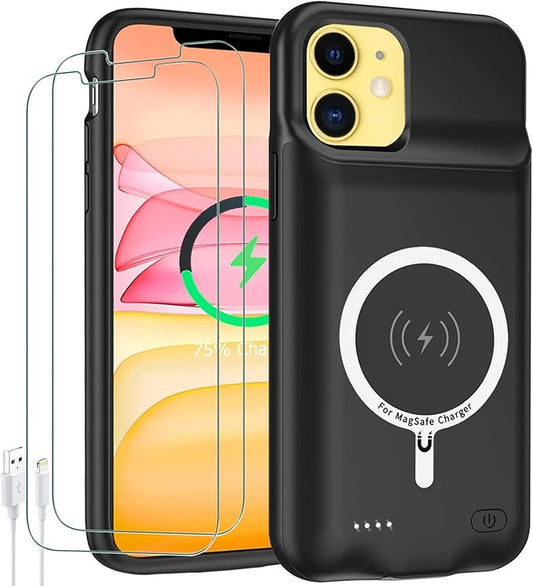 Battery Case for iPhone 11,Upgraded 10000mAh High Capacity Rechargeable Portable Protective Extended Charger Case Wireless Charging Compatible with iPhone 11 (6.1 inch) Charging Cover &Carplay (Black)