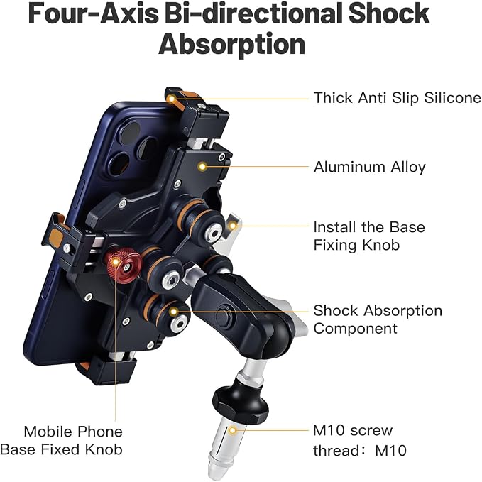 Aluminum Motorcycle Fork Stem Phone Mount Holder with Vibration Dampener, M1 FS Heavy Duty Cellphone Cradle, Anti-Theft MTB Phone Mount, 720° Adjustable for 6.1"-7.2" Smartphone