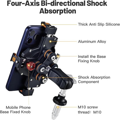Aluminum Motorcycle Fork Stem Phone Mount Holder with Vibration Dampener, M1 FS Heavy Duty Cellphone Cradle, Anti-Theft MTB Phone Mount, 720° Adjustable for 6.1"-7.2" Smartphone