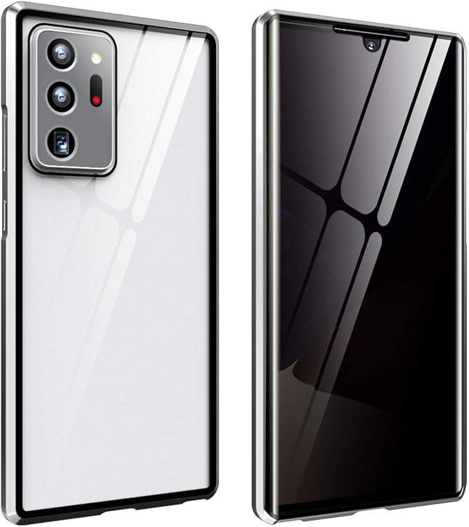 for Samsung S24 Ultra Magnetic Tempered Glass Double-Sided Phone Case, Anti peep Adsorption Cover, 360 Full Body Protection Magnetic Phone Case for Samsung Note Series (S24Fe,Silver)