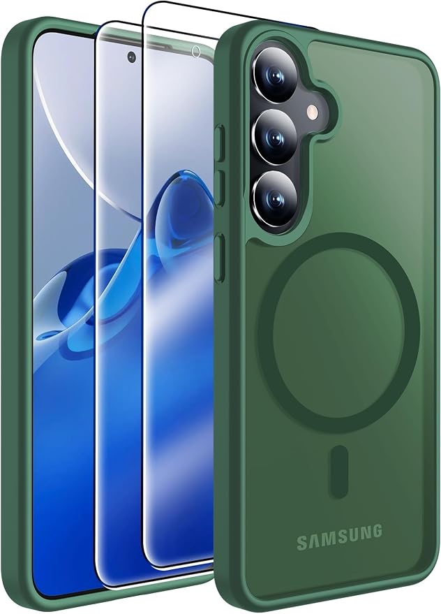 MOZOTER for Samsung Galaxy S25 Plus Case with Magnetic,[Compatible with MagSafe][12Ft Military Dropproof][2*Screen Protector] Translucent Slim Shockproof Holsters Case for S25 Plus,6.7"-Green