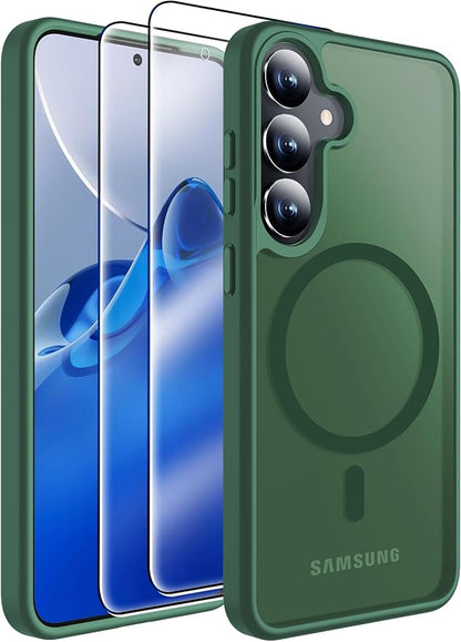 MOZOTER for Samsung Galaxy S25 Plus Case with Magnetic,[Compatible with MagSafe][12Ft Military Dropproof][2*Screen Protector] Translucent Slim Shockproof Holsters Case for S25 Plus,6.7"-Green