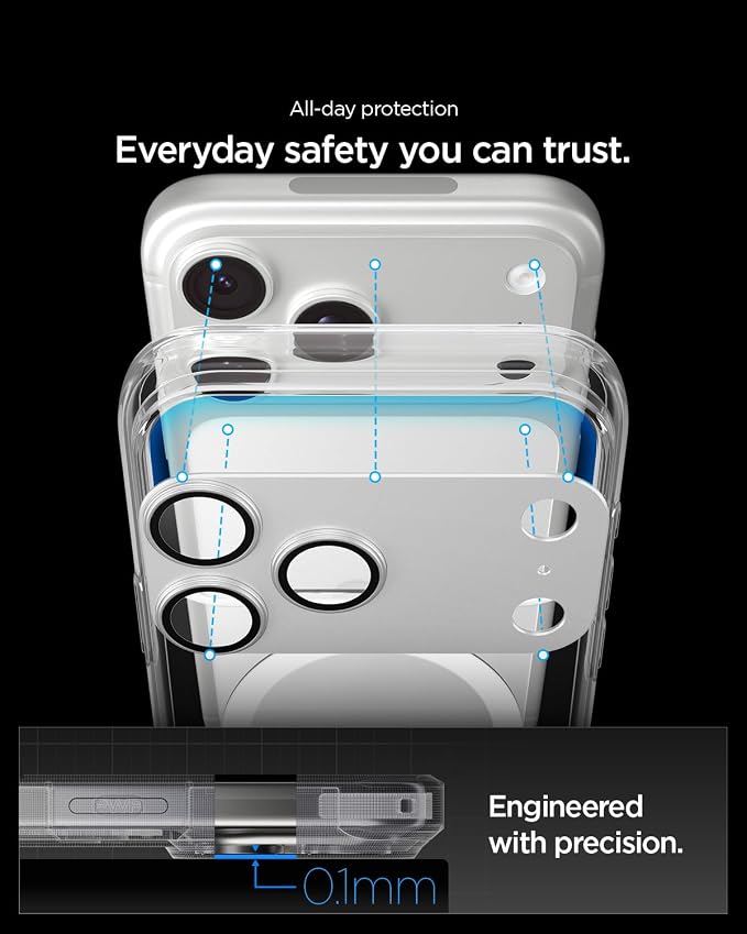 Spigen Camera Lens Screen Protector [GlasTR EZ Fit Optik Pro XL] Designed for iPhone 17 Pro Max [Case Friendly] - Silver [1 Pack]
