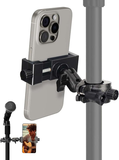Mic Stand Phone Holder, Phone Holder Mount for Microphone Stand, Music Stand, Guitar Drums, Phone Clamp for iPhone 15 14 13 12 11 Plus Pro Max Mini Samsung Galaxy S24 S23 Ultra Google Pixel 8 7