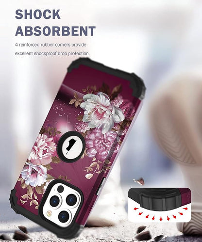 Hocase for iPhone 13 Pro Case, Heavy Duty Shockproof Protection Soft Silicone Rubber+Hard Plastic Bumpers Hybrid Protective Case for iPhone 13 Pro 6.1" 2021 - Royal Purple Flowers