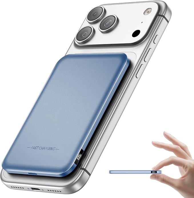 Aobbow Magnetic Portable Charger, 50% Smaller & Slimmer 5000mAh Power Bank with LED Display, 15W Fast Charging Battery Pack, Travel Essential MagSafe Compatible Charger for iPhone 17/16/15 - Dark Blue