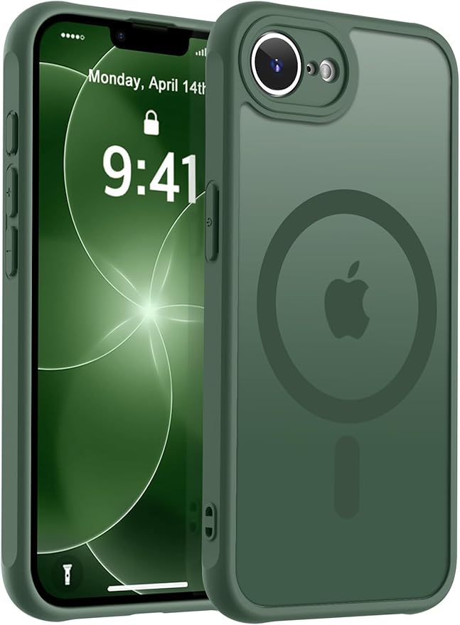 MOCCA Strong Magnetic for iPhone 17e Case/iPhone 16e Case [Compatible with Magsafe] [Full Camera Protection] Slim Translucent Matte Shockproof Phone Case for iPhone 17e / 16e 6.1", Midnight Green