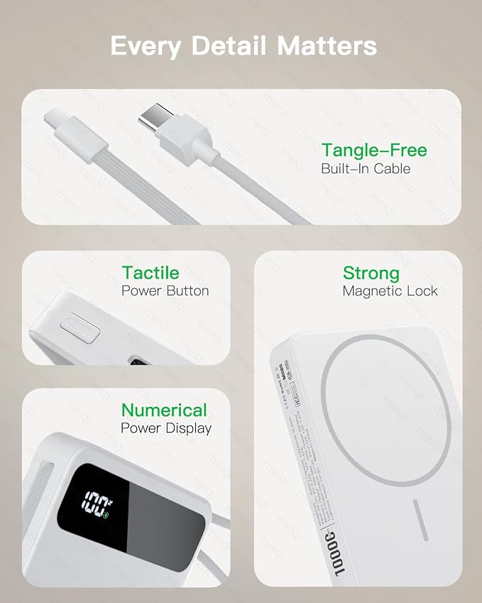 Magnetic Power Bank, 10,000mAh Wireless Portable Charger for Mag-Safe 15W Fast Charging, Battery Pack with USB-C Cable 20W in/Out for iPhone Air/17/16/15/14/13/12/Plus/Pro/Pro Max, AirPods & More