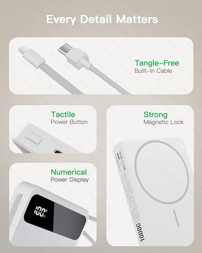 Magnetic Power Bank, 10,000mAh Wireless Portable Charger for Mag-Safe 15W Fast Charging, Battery Pack with USB-C Cable 20W in/Out for iPhone Air/17/16/15/14/13/12/Plus/Pro/Pro Max, AirPods & More