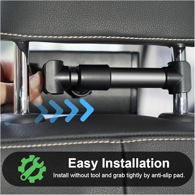 Car Headrest Mount, Adjustable 360 Rotating Tablet Holder for 5.3"-10.2" Devices, Universal Car Backseat Phone Mount for Kids, Fit for iPhone Pro Max, Galaxy Tabs (Black)