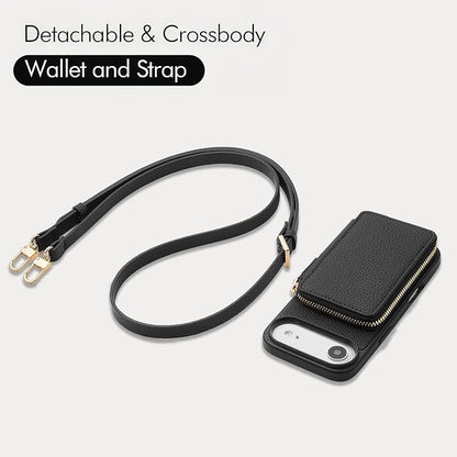 ZVE for iPhone Air Wallet Case with Card Holder, Zipper Crossbody Purse with Wrist Strap for Women 6.5" Black