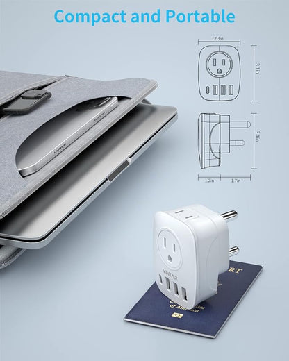 2 Pack South Africa Plug Adapter, VINTAR Type M Plug Adapter with 1 USB C, 3 USB Ports and 2 American Outlets, 6 in 1 Travel Adapter for US to Namibia, Nepal, Botswana