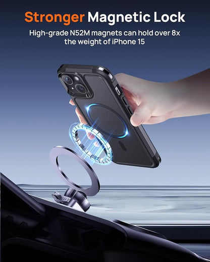 Lanhiem Magnetic for iPhone 15 Case with Privacy Screen Protector, 10 FT Military Grade Shockproof Heavy Duty Case Protective Phone Cover Compatible with MagSafe for iPhone 15 (Black)