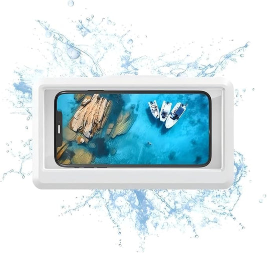 Shower Phone Holder Waterproof, 360° rotatable Adjustable rain Phone case，Waterproof and Anti-Fog Sensitive Touch Screen，Suitable for Bathroom Wall Mirror Bathtub Kitchen (White)