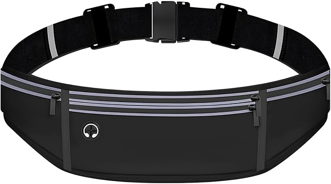 Running Belt with 500ml Water Bottle Holder Slim Waist Pack Fanny Pack Phone Holder Water Resistant Reflective Adjustable Elastic Strap Lightweight Capacity Running Waist Bag (Black)