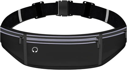 Running Belt with 500ml Water Bottle Holder Slim Waist Pack Fanny Pack Phone Holder Water Resistant Reflective Adjustable Elastic Strap Lightweight Capacity Running Waist Bag (Black)