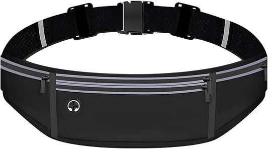 Running Belt with 500ml Water Bottle Holder Slim Waist Pack Fanny Pack Phone Holder Water Resistant Reflective Adjustable Elastic Strap Lightweight Capacity Running Waist Bag (Black)