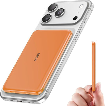 TRKOY for Magsafe Portable Charger, 5000mAh Magnetic Power Bank with USB-C Fast Charging, Travel Essential for Magsafe Battery Pack Compatible with iPhone 17/16/15/14/13/12, Cosmic Orange