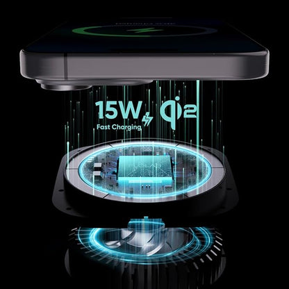 FLOLAB Qi2 15W Wireless Car Charger for iPhone 16/15/14/13/12 Qi2 Car Charger, Magnetic Vent Mount/Dashboard Mount Car Phone Holder, Fast Charging with Cooling