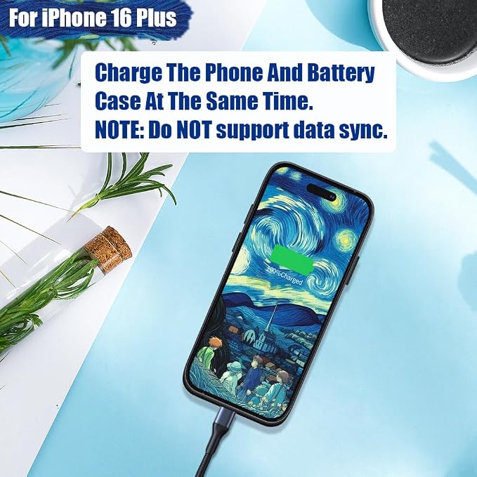 Battery Case for iPhone 16 Plus, 6000mAh Rechargeable Extended Battery Charging/Charger Case, Add 100% Extra Juice (6.7 Inches) Black