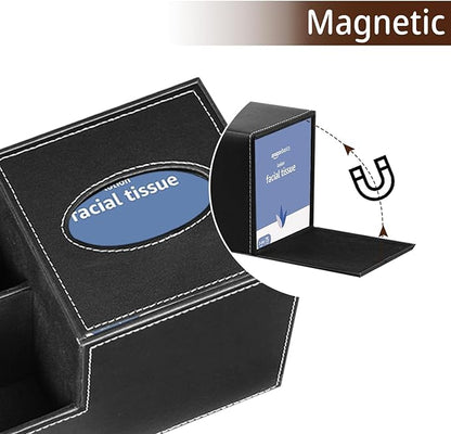 PU Leather Square Tissue Box Cover - Multi-Functional Tissue Box Holder, Tissue Box Cover with Storage,Tissue and Remote Control Holder, Cube Tissue Box Organizer Bedroom Nightstand End Table