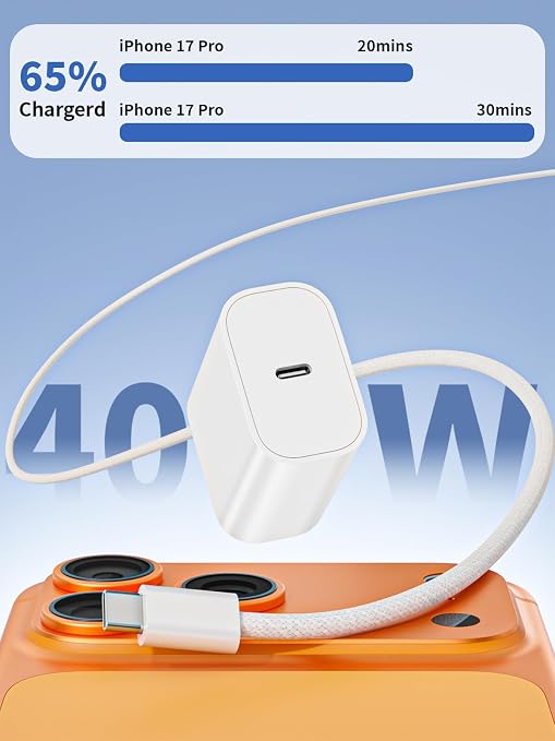 iPhone 17 16 Fast Charger,3Pack 40W 6FT USB C Charging Block iPhone 17 Charger Fast Chargers with Braided USB C to C Cable for iPhone Air/17/17 Pro/17 Pro Max/16 Pro Max/16 Plus/16e/15/15 Pro Max,iPad