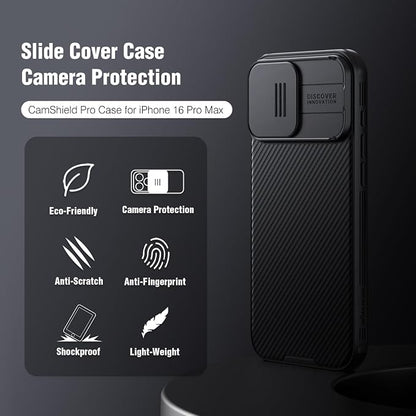 Nillkin for iPhone 16 Pro Max Case with Slide Camera Cover, [Full Camera Protection][Anti-Scratch] Military-Grade Protection, Anti-Fingerprint, Slim Phone Case for iPhone 16 Pro Max 6.9'' Black