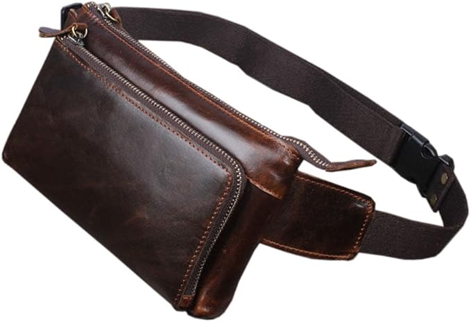 KPYWZER Vintage Leather Waist Bag Fanny Pack for Men Women Hip Bum Bag with Adjustable Strap for Outdoors Workout Traveling Casual Running Hiking Cycling Brown